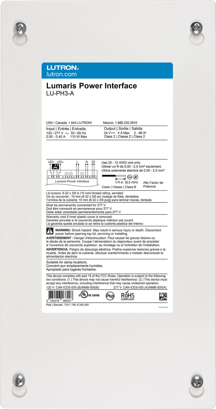 Lutron RadioRA3 LU-PH3-B Lumaris 96W Power Interface